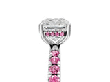White gold Cushion Cut Diamond Pave Band Solitaire Ring with Round with Pink Sapphire side stone and Prong Setting_41