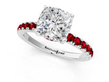 White gold Cushion Cut Diamond Pave Band Solitaire Ring with Round with Ruby side stone and Prong Setting_37