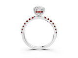 White gold Cushion Cut Diamond Pave Band Solitaire Ring with Round with Ruby side stone and Prong Setting_39