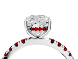 White gold Cushion Cut Diamond Pave Band Solitaire Ring with Round with Ruby side stone and Prong Setting_40