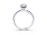 White gold Cushion Cut Diamond Pave Band Solitaire Ring with Round with Tanzanite side stone and Prong Setting_3