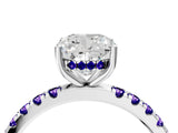 White gold Cushion Cut Diamond Pave Band Solitaire Ring with Round with Tanzanite side stone and Prong Setting_4