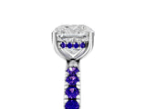 White gold Cushion Cut Diamond Pave Band Solitaire Ring with Round with Tanzanite side stone and Prong Setting_5