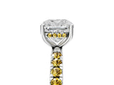White gold Cushion Cut Diamond Pave Band Solitaire Ring with Round with Yellow Sapphire side stone and Prong Setting_17