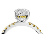 White gold Cushion Cut Diamond Pave Band Solitaire Ring with Round with Yellow Sapphire side stone and Prong Setting_28