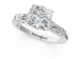 White gold Cushion Cut Diamond Ring with Baguette Side Stones, Channel Set Band, and Four-Prong Setting_24