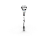 White gold Cushion Cut Diamond Ring with Baguette Side Stones, Channel Set Band, and Four-Prong Setting_25
