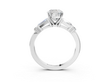 White gold Cushion Cut Diamond Ring with Baguette Side Stones, Channel Set Band, and Four-Prong Setting_26