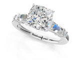 14K White Gold 1.52 Carat D VVS2 Cushion Cut Diamond Ring with Baguette Side Stones, Channel Set Band, and Four-Prong Setting