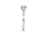 14K White Gold 1.52 Carat D VVS2 Cushion Cut Diamond Ring with Baguette Side Stones, Channel Set Band, and Four-Prong Setting