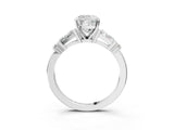 14K White Gold 1.52 Carat D VVS2 Cushion Cut Diamond Ring with Baguette Side Stones, Channel Set Band, and Four-Prong Setting