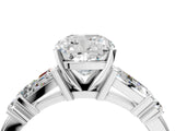 14K White Gold 1.52 Carat D VVS2 Cushion Cut Diamond Ring with Baguette Side Stones, Channel Set Band, and Four-Prong Setting
