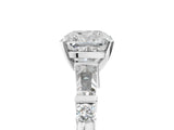 14K White Gold 1.52 Carat D VVS2 Cushion Cut Diamond Ring with Baguette Side Stones, Channel Set Band, and Four-Prong Setting