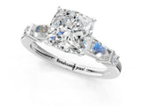 White gold Cushion Cut Diamond Ring with Baguette Side Stones, Channel Set Band, and Four-Prong Setting_50