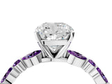 White gold Cushion Cut Diamond Ring with Marquise and Round with Amethyst side stone Side Stones and Four-Prong Setting_16