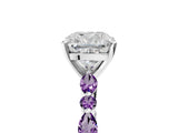 White gold Cushion Cut Diamond Ring with Marquise and Round with Amethyst side stone Side Stones and Four-Prong Setting_17