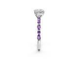 White gold Cushion Cut Diamond Ring with Marquise and Round with Amethyst side stone Side Stones and Four-Prong Setting_26