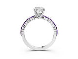 White gold Cushion Cut Diamond Ring with Marquise and Round with Amethyst side stone Side Stones and Four-Prong Setting_27