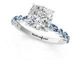 White gold Cushion Cut Diamond Ring with Marquise and Round with Aquamarine side stone Side Stones and Four-Prong Setting_13