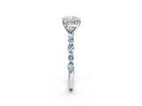 White gold Cushion Cut Diamond Ring with Marquise and Round with Aquamarine side stone Side Stones and Four-Prong Setting_14