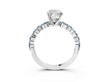 White gold Cushion Cut Diamond Ring with Marquise and Round with Aquamarine side stone Side Stones and Four-Prong Setting_15