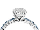 White gold Cushion Cut Diamond Ring with Marquise and Round with Aquamarine side stone Side Stones and Four-Prong Setting_16