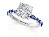 White gold Cushion Cut Diamond Ring with Marquise and Round with Blue Sapphire side stone Side Stones and Four-Prong Setting_49