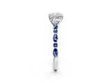 White gold Cushion Cut Diamond Ring with Marquise and Round with Blue Sapphire side stone Side Stones and Four-Prong Setting_50