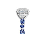 White gold Cushion Cut Diamond Ring with Marquise and Round with Blue Sapphire side stone Side Stones and Four-Prong Setting_53