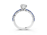 White gold Cushion Cut Diamond Ring with Marquise and Round with Blue Sapphire side stone Side Stones and Four-Prong Setting_63