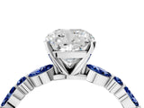 White gold Cushion Cut Diamond Ring with Marquise and Round with Blue Sapphire side stone Side Stones and Four-Prong Setting_64