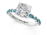 White gold Cushion Cut Diamond Ring with Marquise and Round with Blue Topaz side stone Side Stones and Four-Prong Setting_25