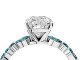 White gold Cushion Cut Diamond Ring with Marquise and Round with Blue Topaz side stone Side Stones and Four-Prong Setting_28