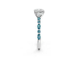 White gold Cushion Cut Diamond Ring with Marquise and Round with Blue Topaz side stone Side Stones and Four-Prong Setting_38