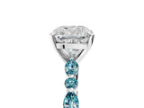 White gold Cushion Cut Diamond Ring with Marquise and Round with Blue Topaz side stone Side Stones and Four-Prong Setting_41