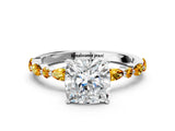White gold Cushion Cut Diamond Ring with Marquise and Round with Citrine side stone Side Stones and Four-Prong Setting_12