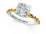 White gold Cushion Cut Diamond Ring with Marquise and Round with Citrine side stone Side Stones and Four-Prong Setting_13