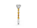 White gold Cushion Cut Diamond Ring with Marquise and Round with Citrine side stone Side Stones and Four-Prong Setting_14