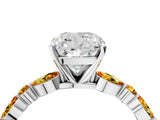 White gold Cushion Cut Diamond Ring with Marquise and Round with Citrine side stone Side Stones and Four-Prong Setting_16