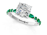 White gold Cushion Cut Diamond Ring with Marquise and Round with Emerald side stone Side Stones and Four-Prong Setting_49