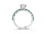 White gold Cushion Cut Diamond Ring with Marquise and Round with Emerald side stone Side Stones and Four-Prong Setting_51