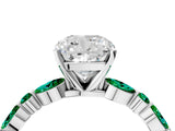 White gold Cushion Cut Diamond Ring with Marquise and Round with Emerald side stone Side Stones and Four-Prong Setting_52