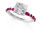 White gold Cushion Cut Diamond Ring with Marquise and Round with Garnet side stone Side Stones and Four-Prong Setting_13