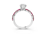White gold Cushion Cut Diamond Ring with Marquise and Round with Garnet side stone Side Stones and Four-Prong Setting_15