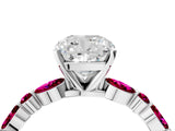 White gold Cushion Cut Diamond Ring with Marquise and Round with Garnet side stone Side Stones and Four-Prong Setting_16