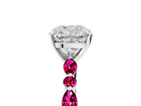 White gold Cushion Cut Diamond Ring with Marquise and Round with Garnet side stone Side Stones and Four-Prong Setting_17