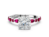 White gold Cushion Cut Diamond Ring with Marquise and Round with Garnet side stone Side Stones and Four-Prong Setting_24