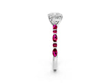 White gold Cushion Cut Diamond Ring with Marquise and Round with Garnet side stone Side Stones and Four-Prong Setting_26