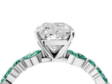 White gold Cushion Cut Diamond Ring with Marquise and Round with Green Sapphire side stone Side Stones and Four-Prong Setting_16