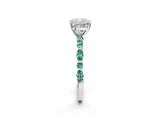 White gold Cushion Cut Diamond Ring with Marquise and Round with Green Sapphire side stone Side Stones and Four-Prong Setting_2